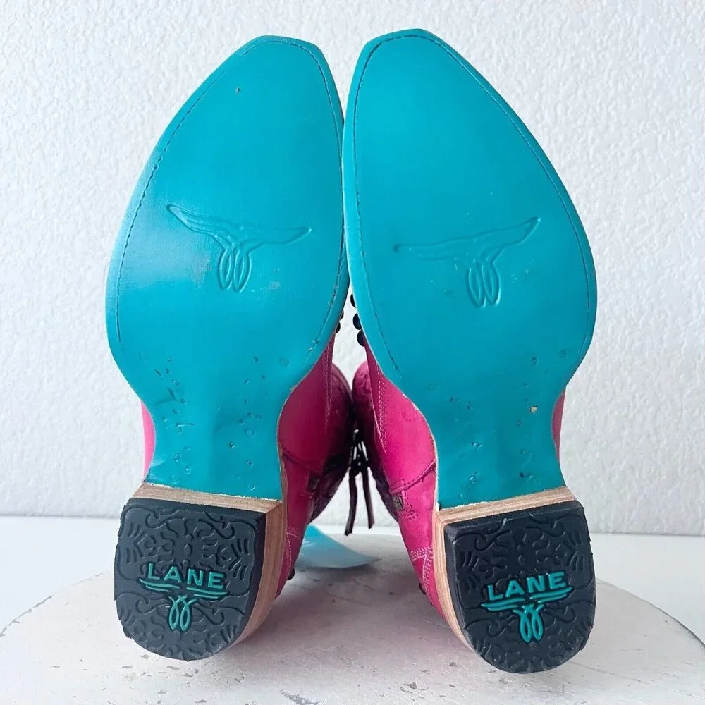 Lane COSSETTE Womens Cowboy Booties Pink Western Short Ankle Boots Snip Toe 6.5 - Picture 8 of 11